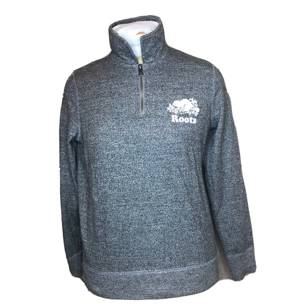 Roots Canadian Heritage Men's Heather Grey Quarter Zip Sweatshirt logo Size M